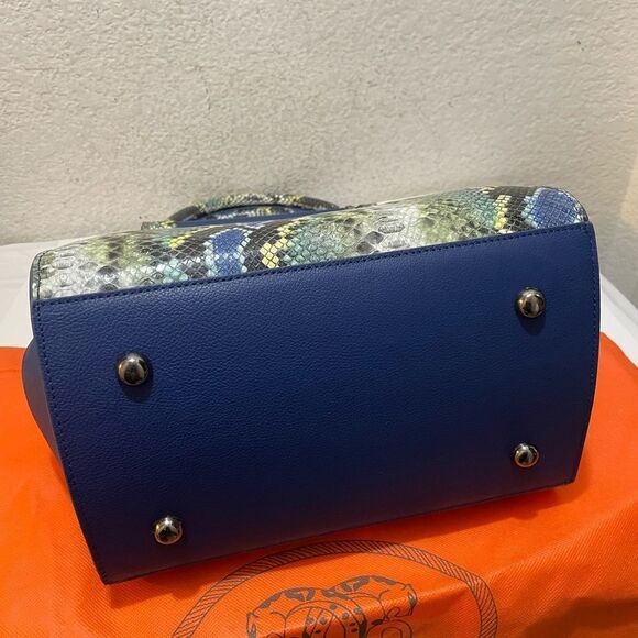 Sharif Safari Embossed Snakeskin Leather Satchel Handbag top handle  convertible - Picture 10 of 14